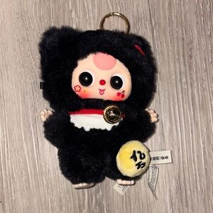 Cute Black Plush Keychain with Yellow Accent